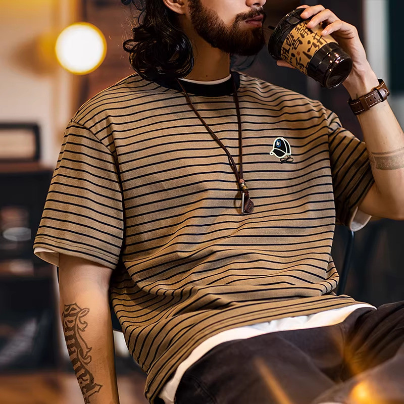 Embroidered Pinstripe T-Shirt