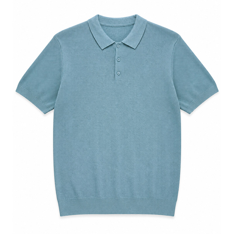 Wuluwear Linen Short-Sleeve Men's Polo Shirt Lyocell Breathable Mesh Collar Knit T-Shirt