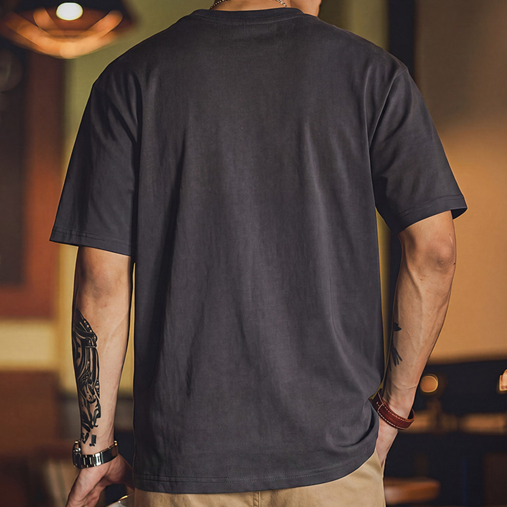 Wuluwear American Retro Tooling Pocket T-Shirt Male Lyocell Cool Breathable Short-Sleeved Summer Loose Stretch Casual Top