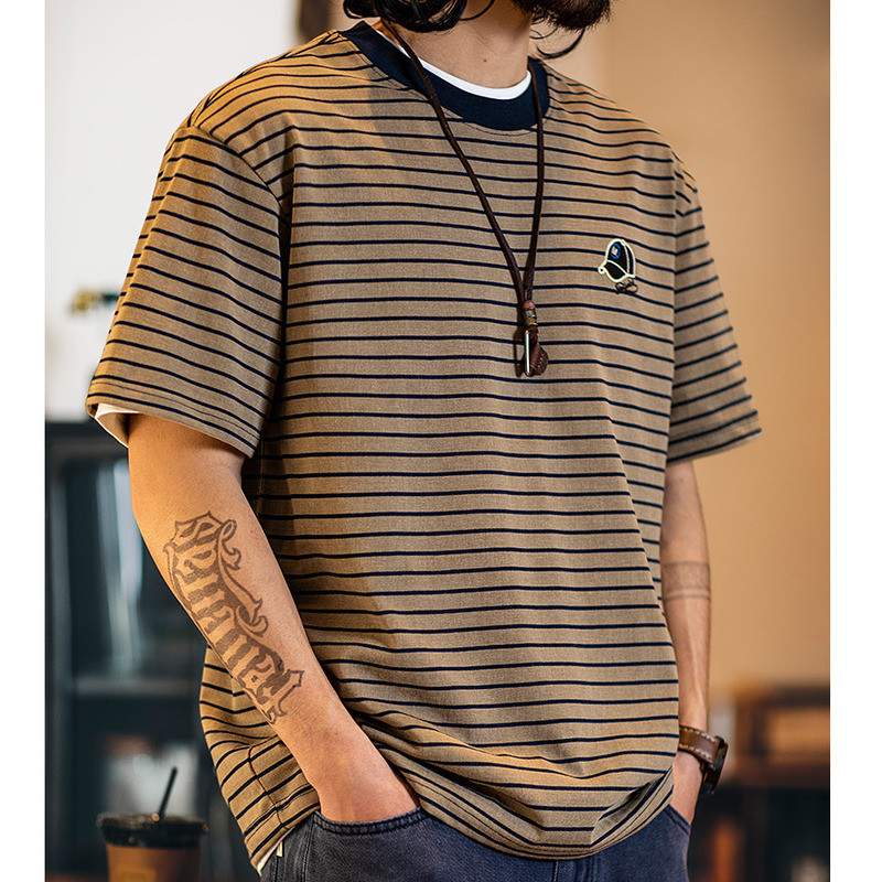 Embroidered Pinstripe T-Shirt