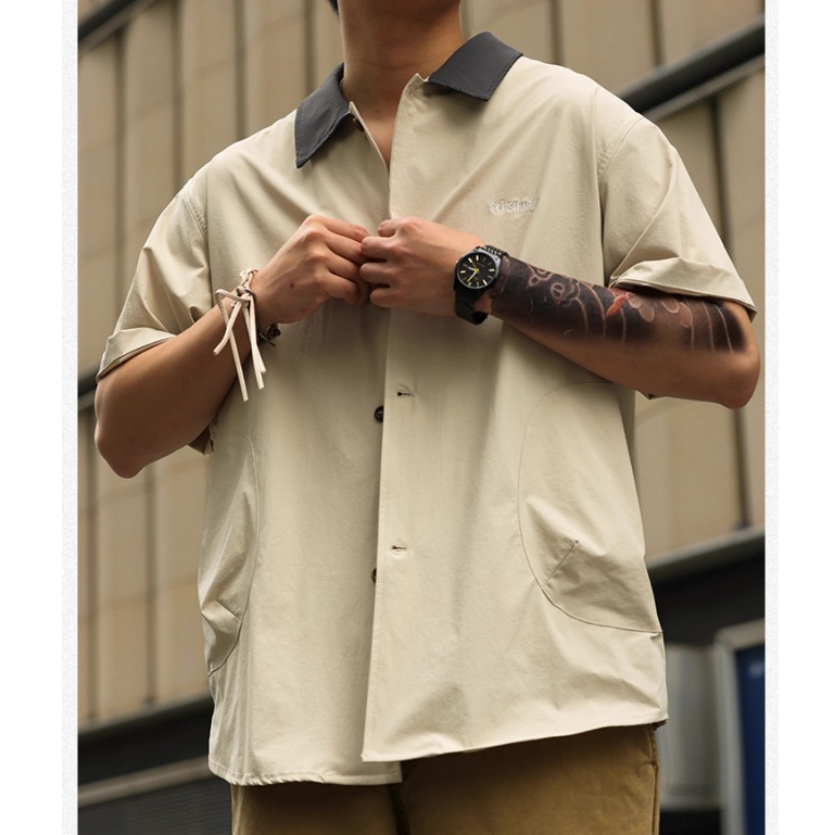Barn Style Cool Quick-Drying Short-Sleeved Shirt Men Thin Style Diary Wear Shirt Summer