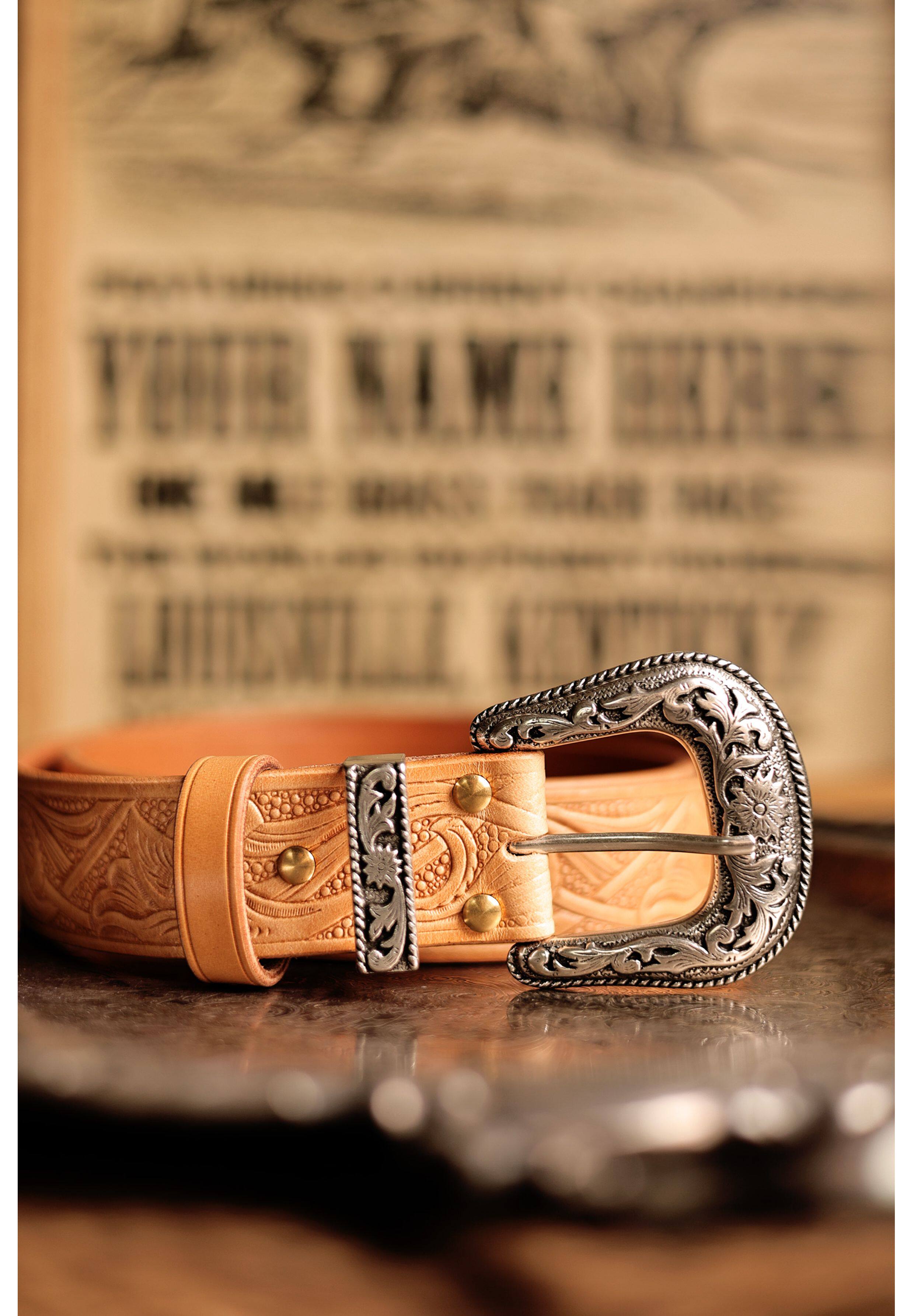 Hand-carved leather belt