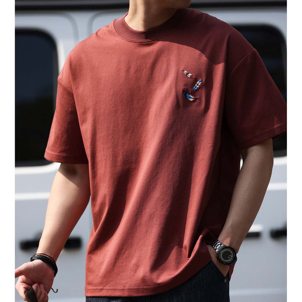 220g Feather Embroidered T-Shirt