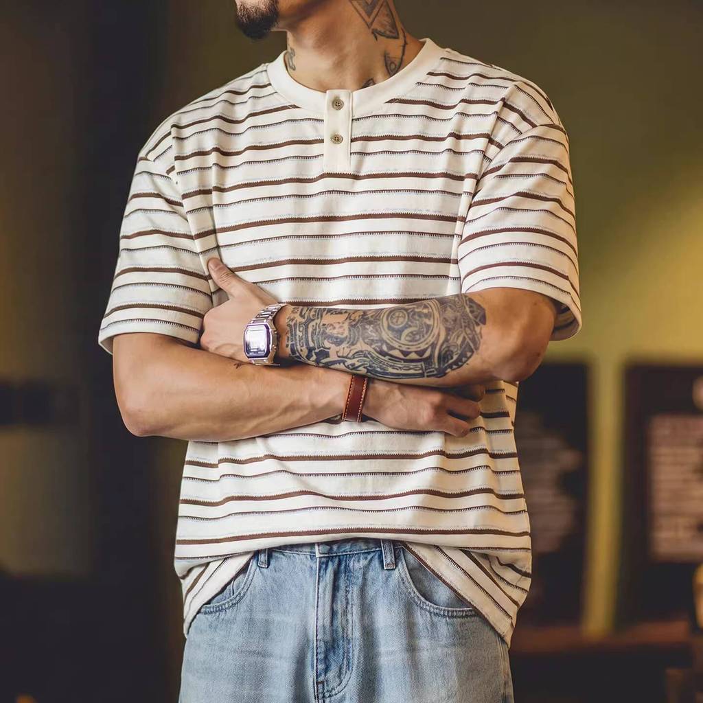 Henry Collar Striped T-Shirt