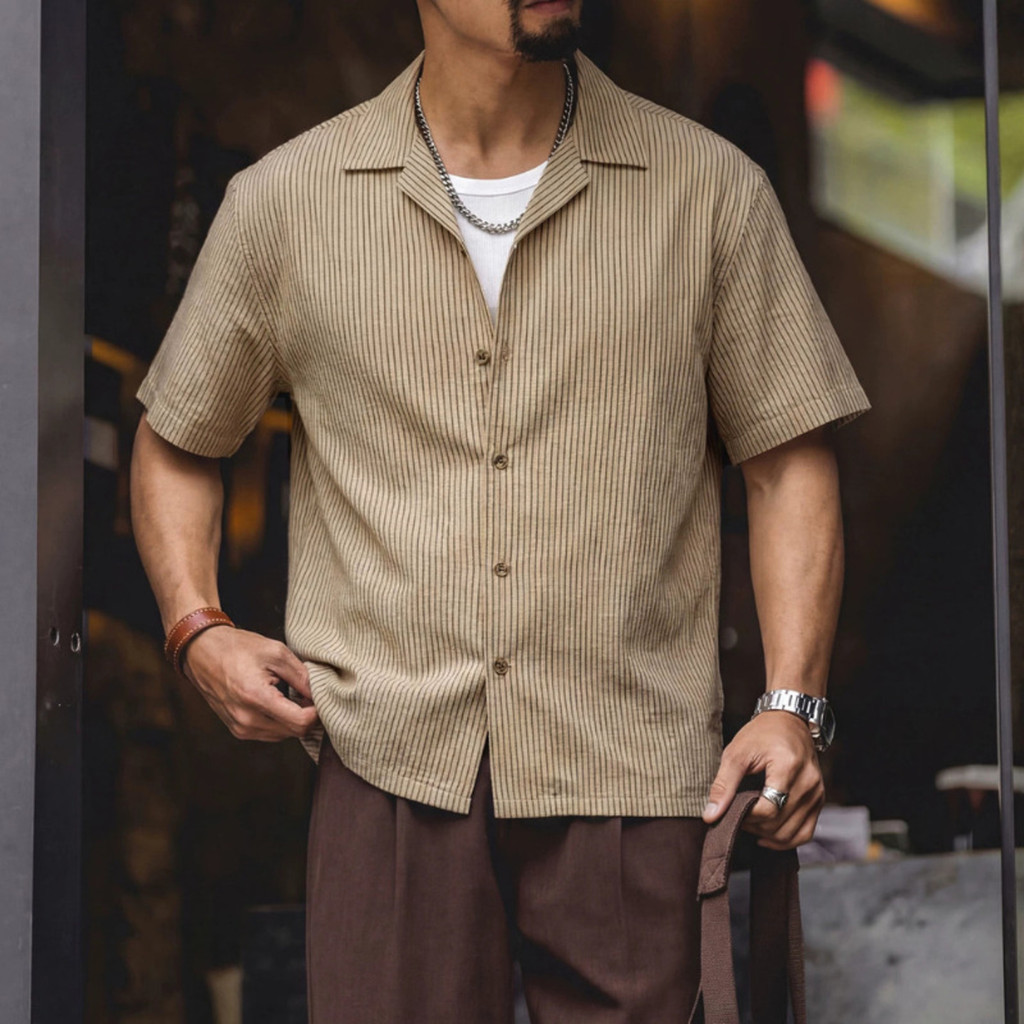 Linen Stripes Cuban Collar Shirt