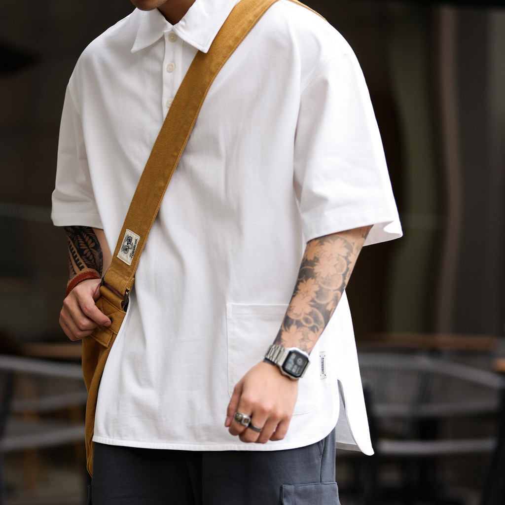 Solid Color Pocket Lapel Polo Shirt Men's Loose High-End Outdoor Sports Workwear Short-Sleeved T-Shirt