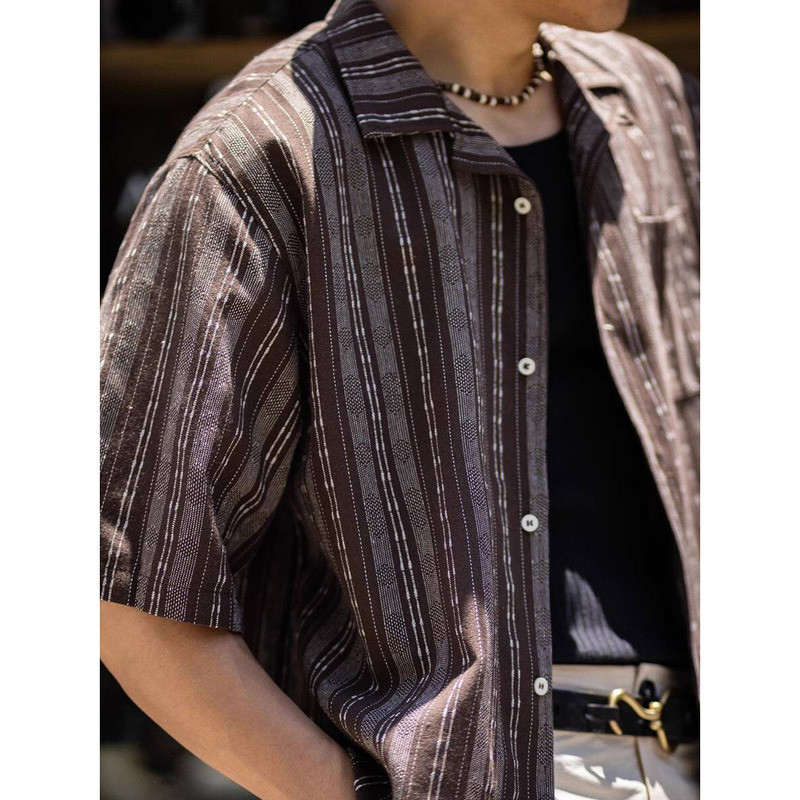 Cuban Collar Textured Striped Shirt