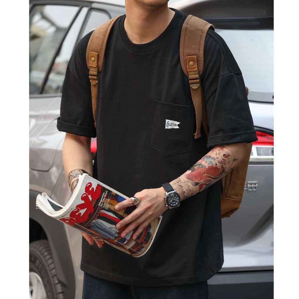 Wuluwear American Style 280g Short-Sleeved T-Shirt Men's Pocket Design Pure Cotton Casual Half-Sleeved Bottoming Shirt