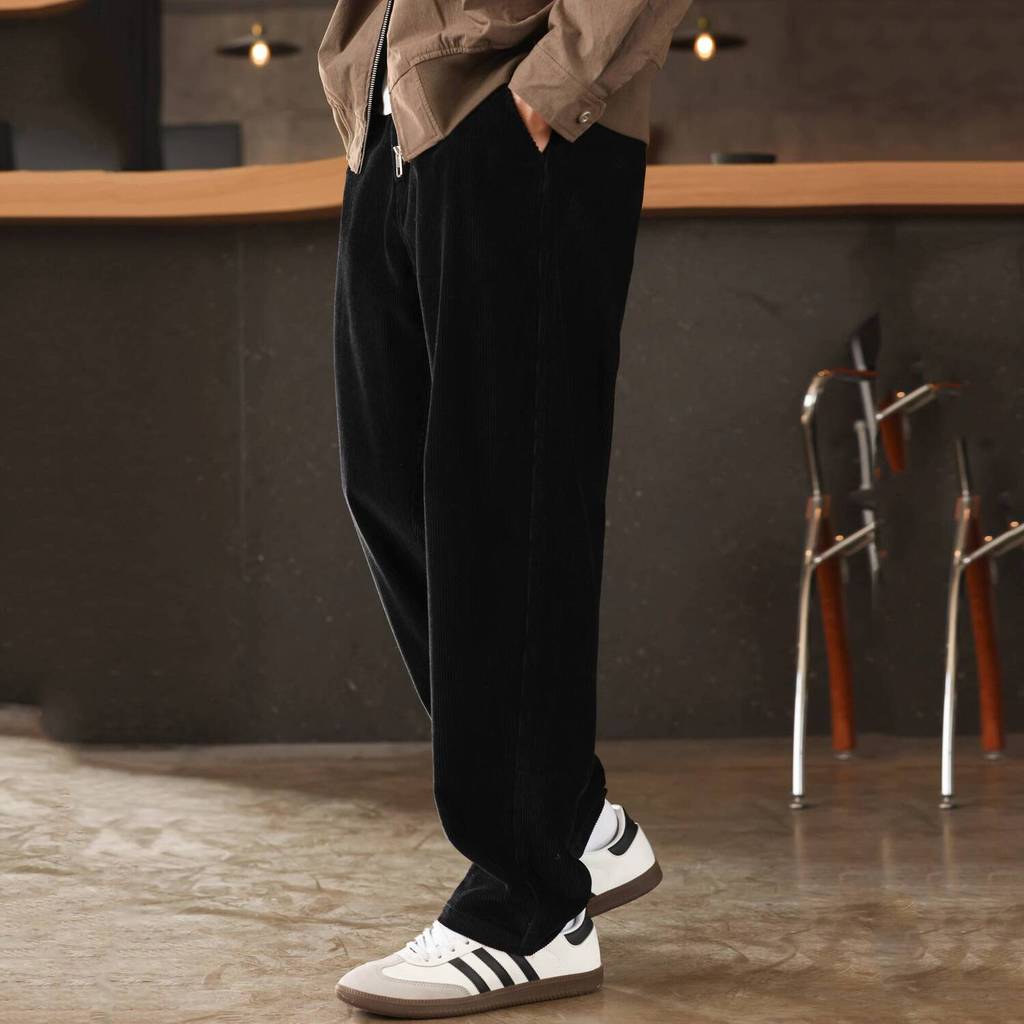 300g Heavy Corduroy Long Pants Bain Style Plus Velvet Thickened Straight Casual Pants