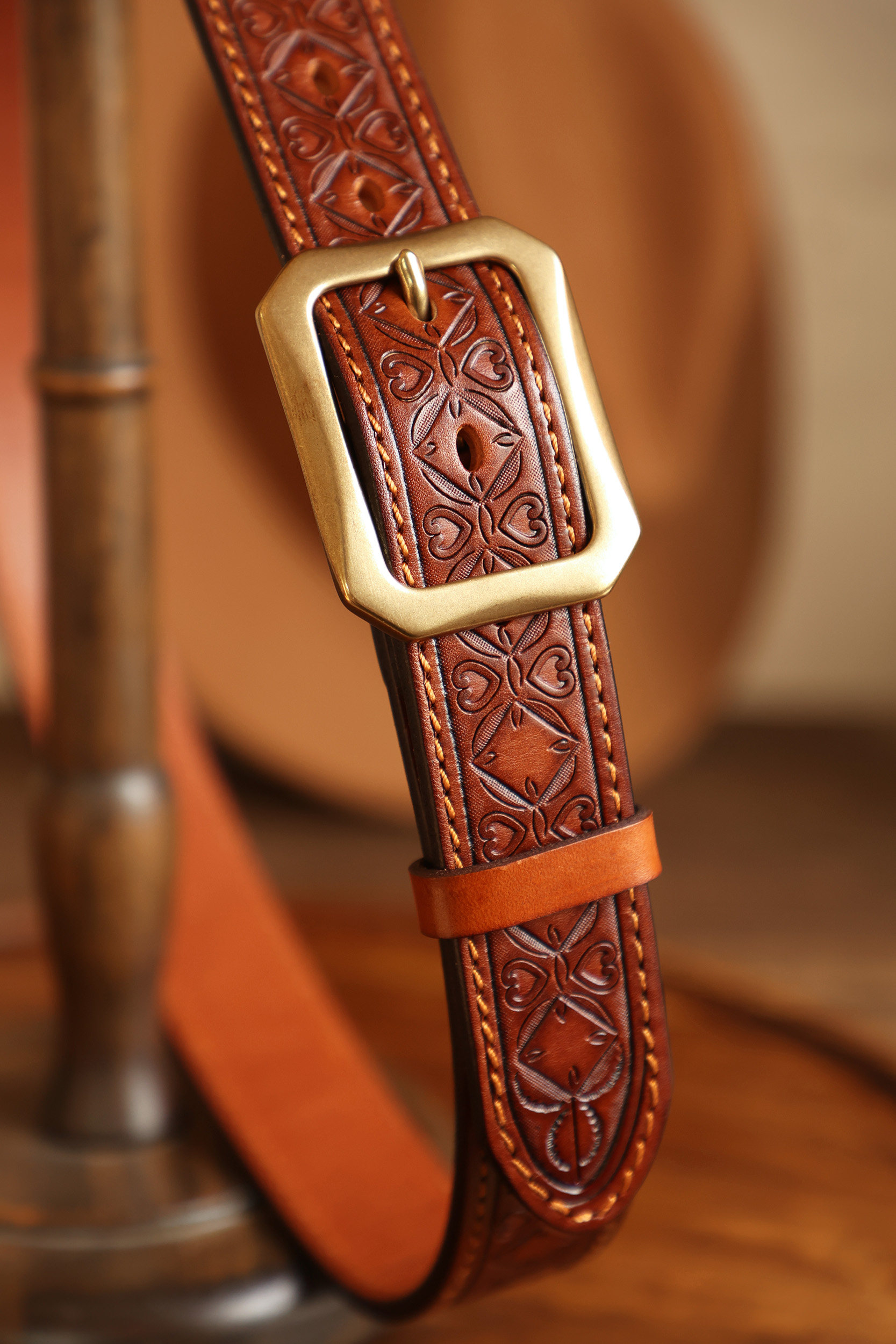 Vintage American-style embossed leather belt