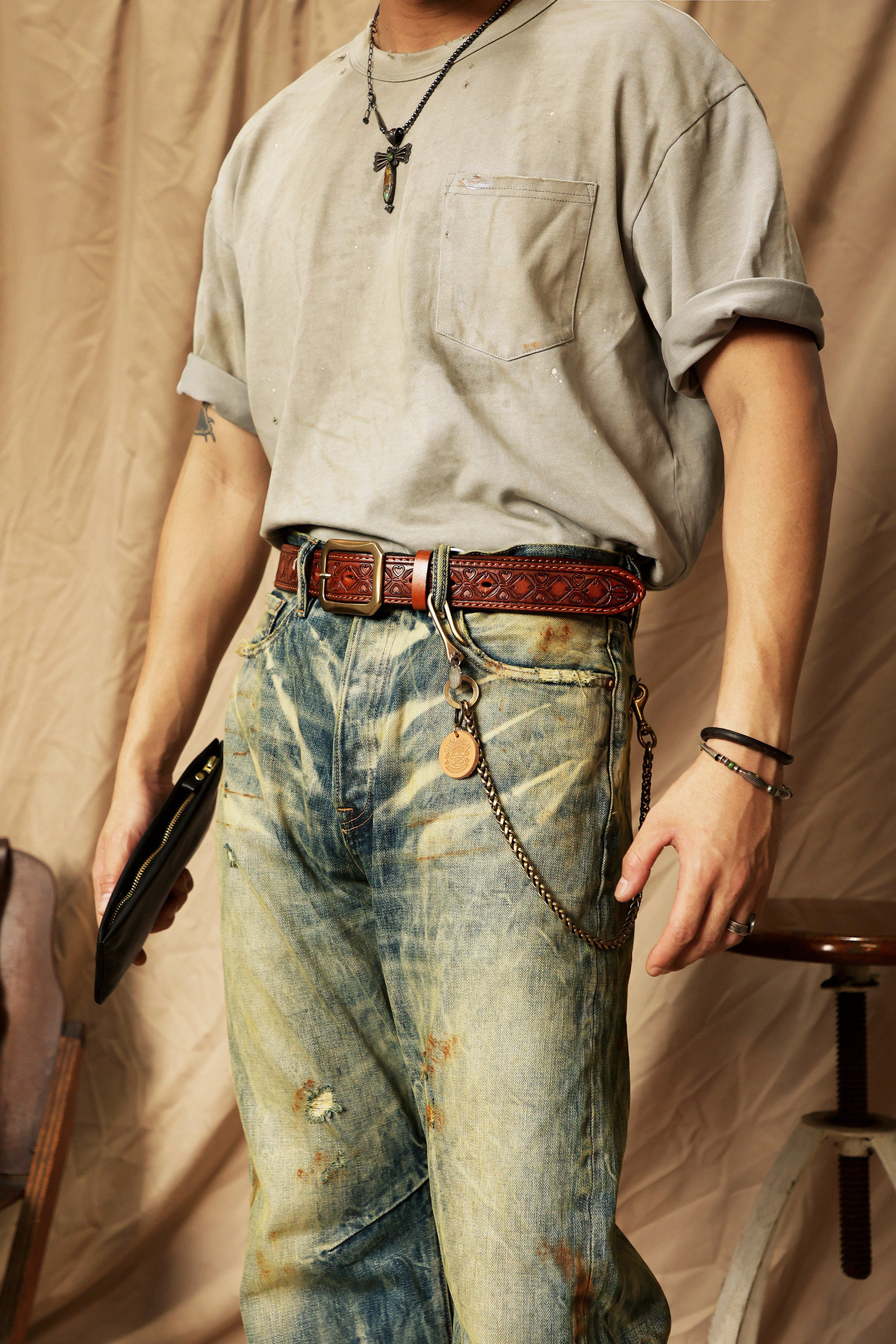 Vintage American-style embossed leather belt