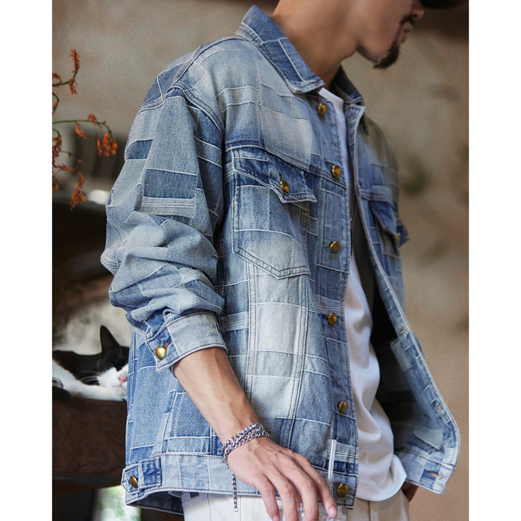 Checkered Washed Denim Jacket
