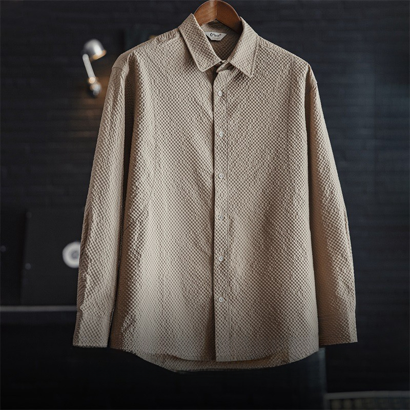 100g Casual Seersucker Non-Iron Long-Sleeved Shirt Texture Thin Lapel Shirt Jacket Men Autumn