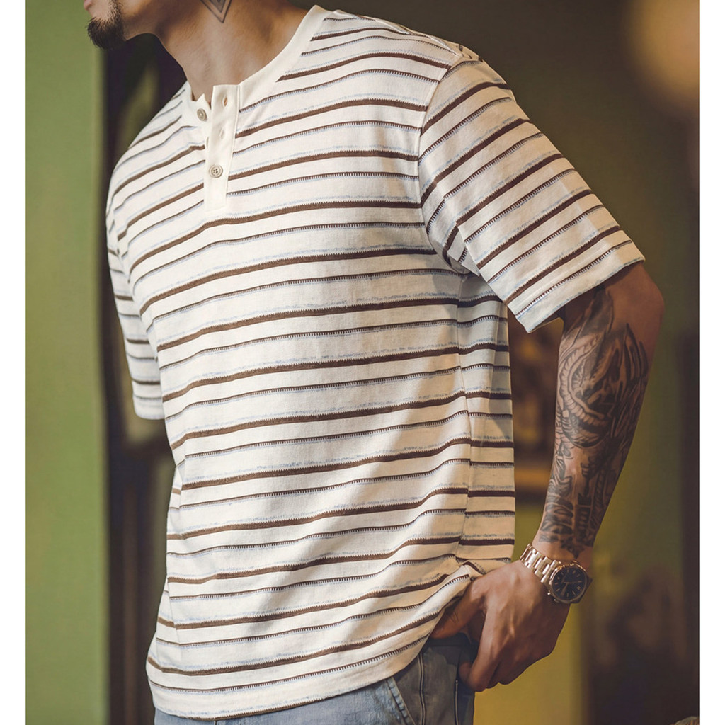 Henry Collar Striped T-Shirt