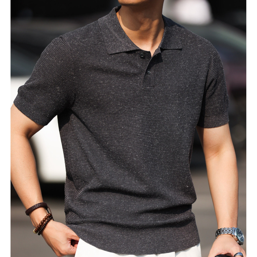 Linen Textured Knitted Short-Sleeved Polo