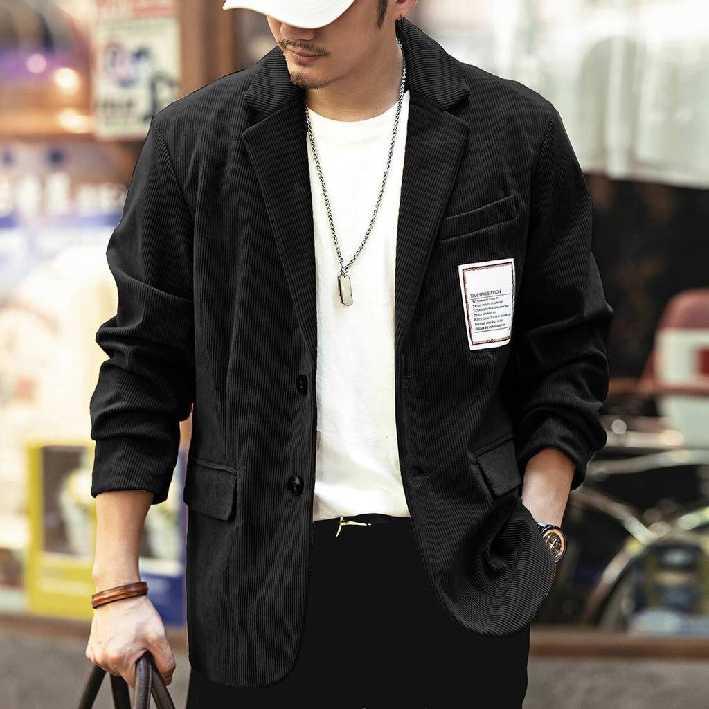 High-End Retro Small Suit Jacket Men Autumn Street Wear Ruffian Handsome Casual Corduroy Suit British Jacket