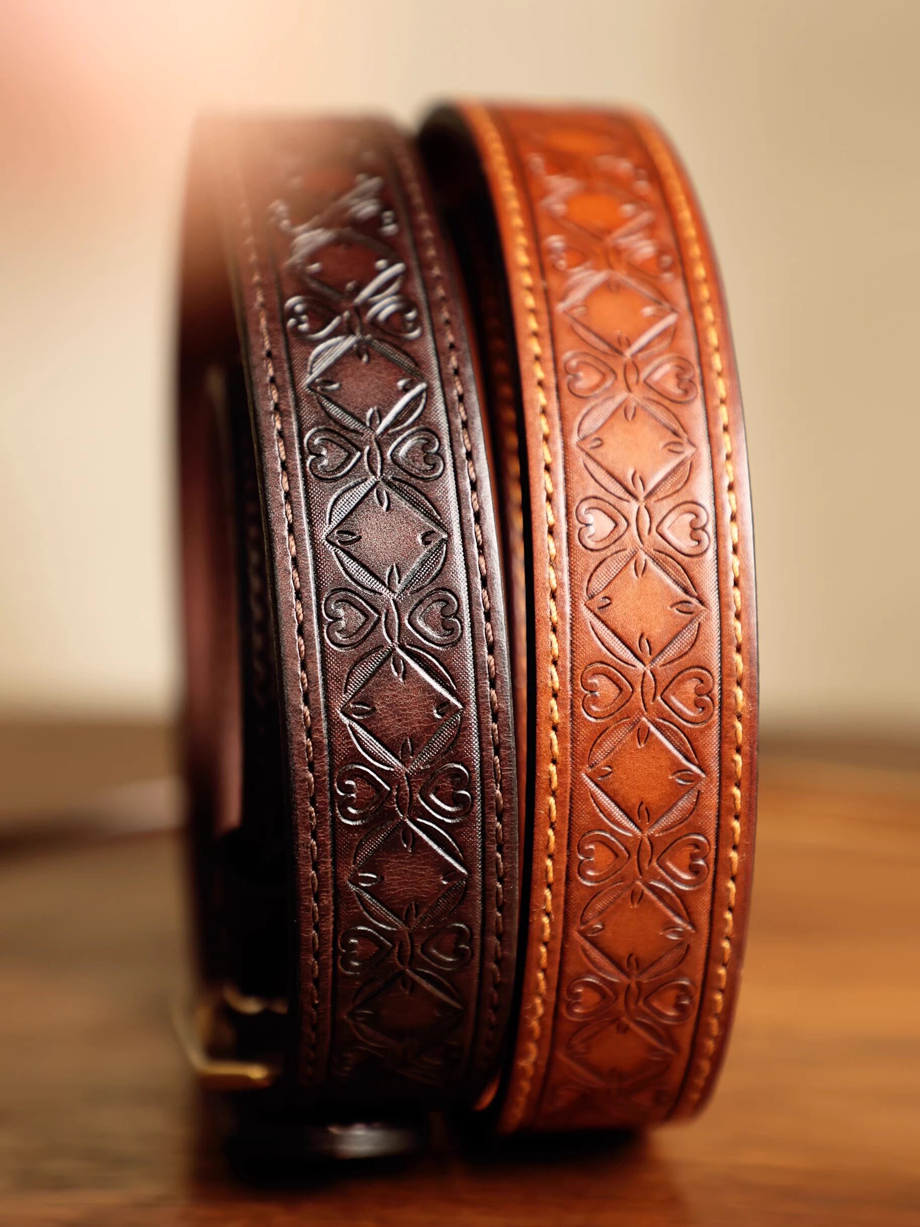 Vintage American-style embossed leather belt