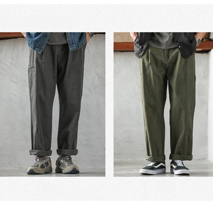 Combed Cotton Overalls Loggy Pants Men vintage Loose Casual All-Match Wide-Leg Straight Pants