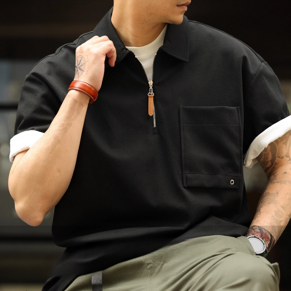  245g Casual Lyocell Short-Sleeved T-Shirt Men Loose Raglan Half-Sleeved Basic TEE