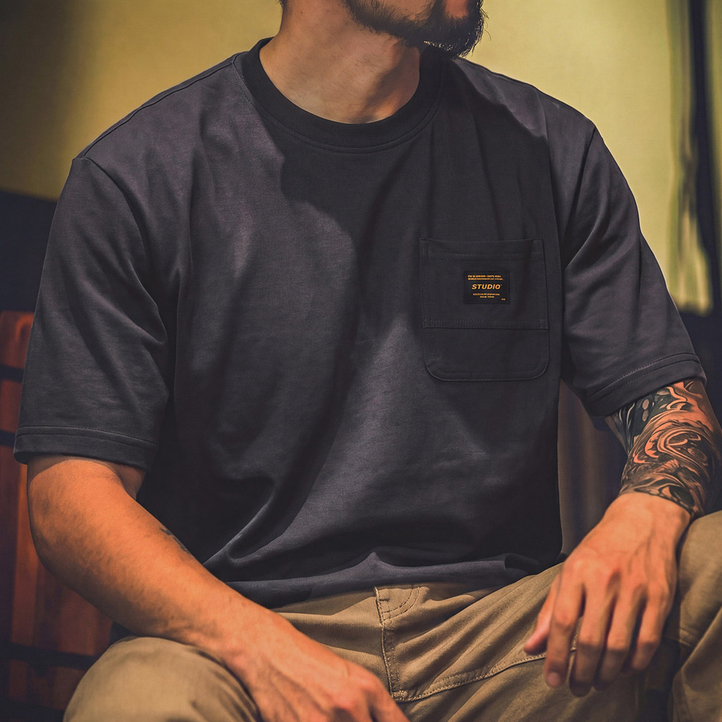 Wuluwear American Retro Tooling Pocket T-Shirt Male Lyocell Cool Breathable Short-Sleeved Summer Loose Stretch Casual Top