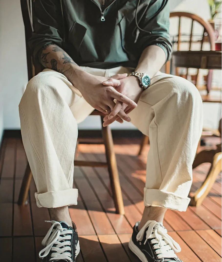 Natural Cotton Canvas White Jeans