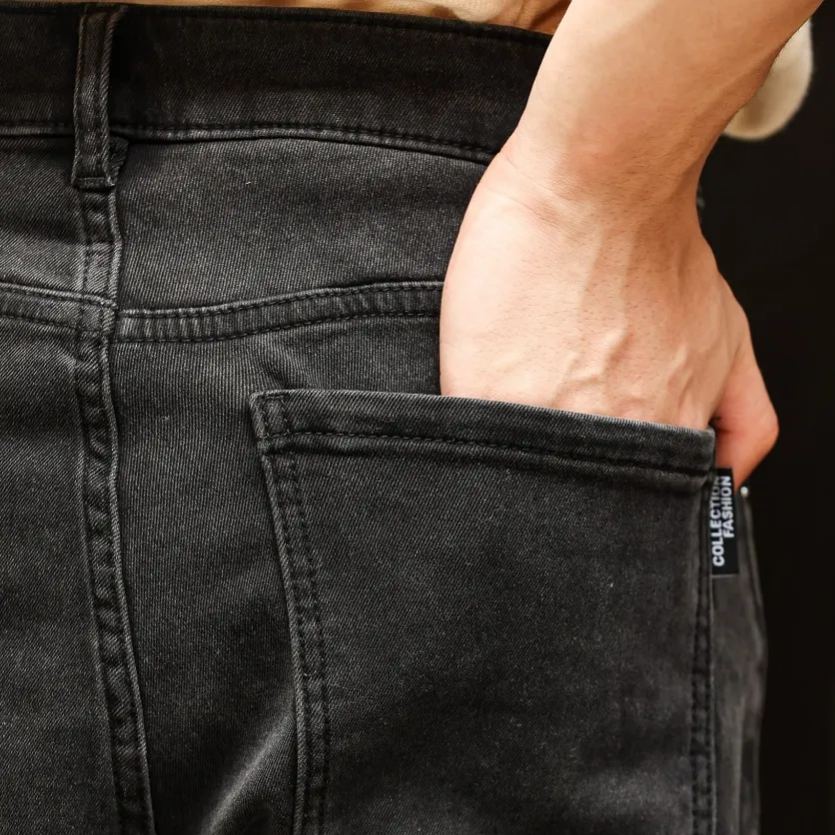 Wuluwear American Retro Black Jeans Men Wash Water Distressed Mid-Waist Narrow Wide-Leg Straight Long Pants