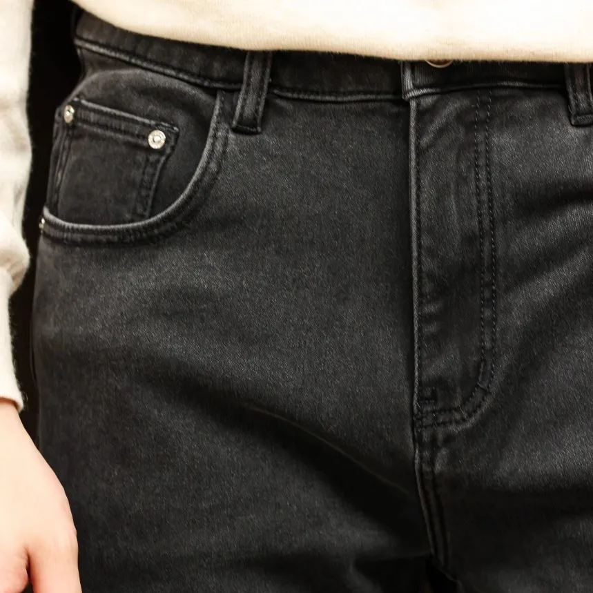 Wuluwear American Retro Black Jeans Men Wash Water Distressed Mid-Waist Narrow Wide-Leg Straight Long Pants