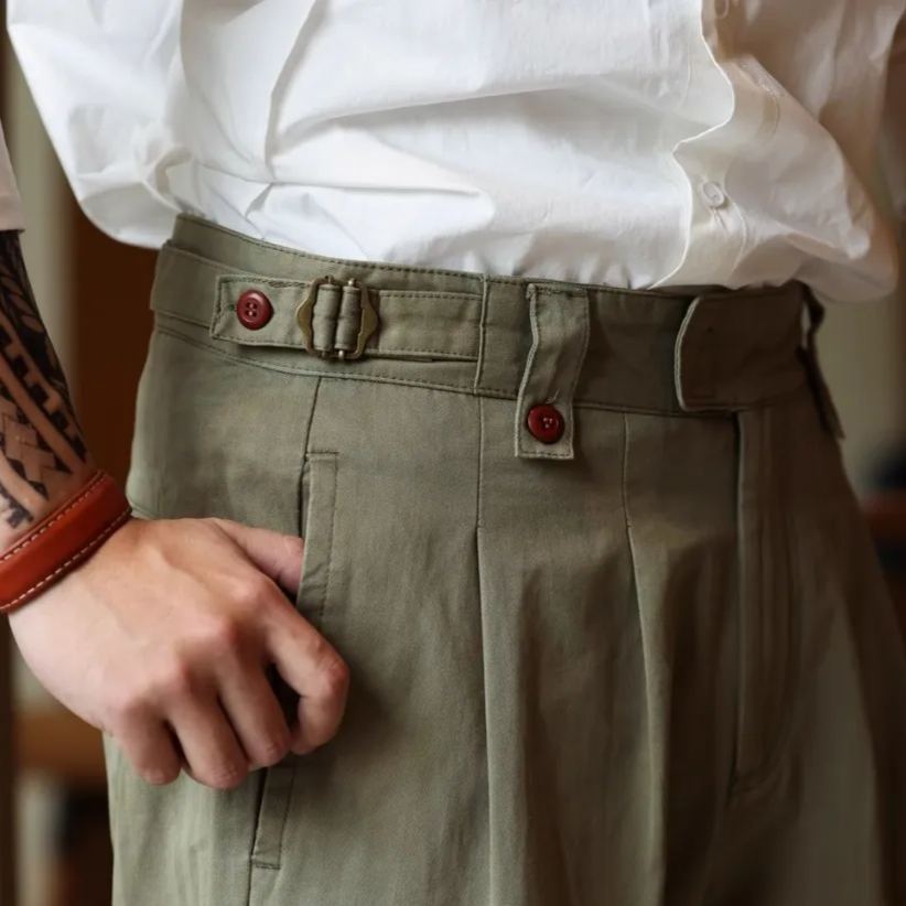 Retro Naples Trousers Gentleman Paris Buckle Design Gurkha Ami Khaki Casual Overalls