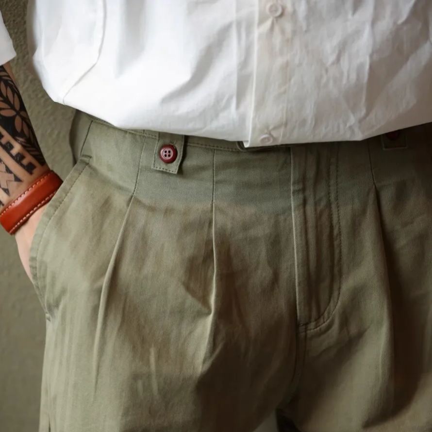 Retro Naples Trousers Gentleman Paris Buckle Design Gurkha Ami Khaki Casual Overalls