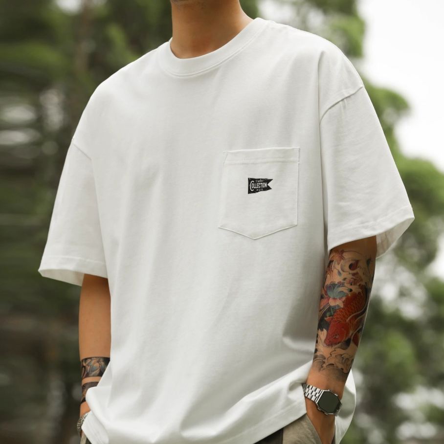 Wuluwear American Style 280g Short-Sleeved T-Shirt Men's Pocket Design Pure Cotton Casual Half-Sleeved Bottoming Shirt