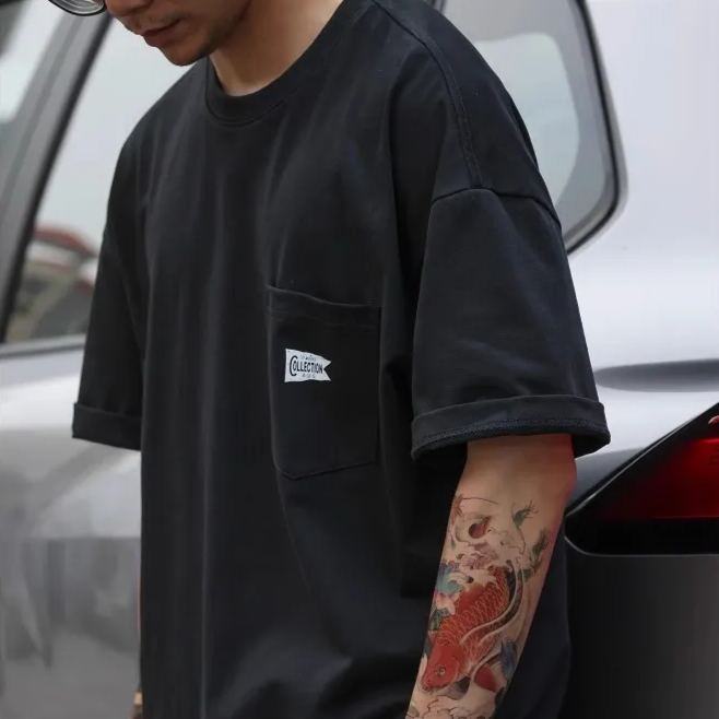 Wuluwear American Style 280g Short-Sleeved T-Shirt Men's Pocket Design Pure Cotton Casual Half-Sleeved Bottoming Shirt