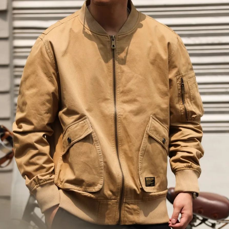 American Retro MA-1 Flight Jacket Men Loose Workwear Plus Size Khaki Baseball Collar Harrington Jacket