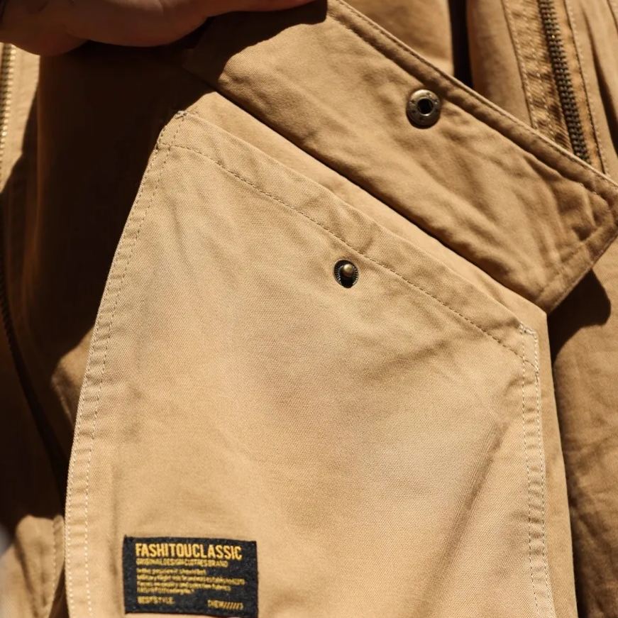 American Retro MA-1 Flight Jacket Men Loose Workwear Plus Size Khaki Baseball Collar Harrington Jacket
