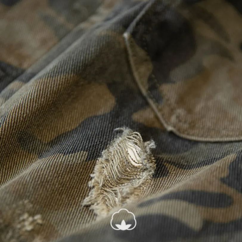 Desert Camouflage Ripped Denim Jacket