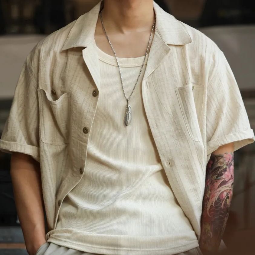 Linen Jacquard Short-Sleeved Shirt