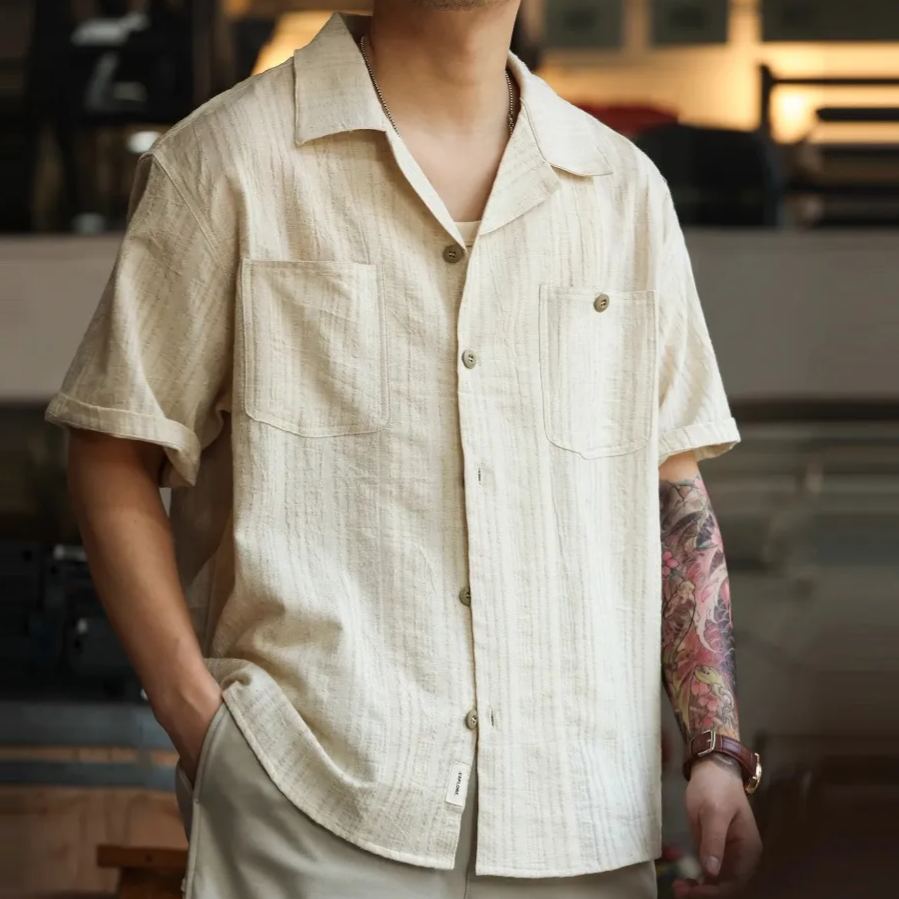 Linen Jacquard Short-Sleeved Shirt