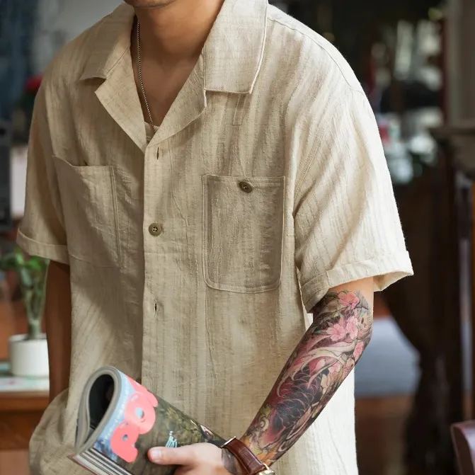 Linen Jacquard Short-Sleeved Shirt