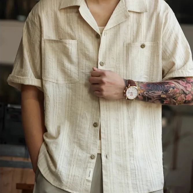 Linen Jacquard Short-Sleeved Shirt
