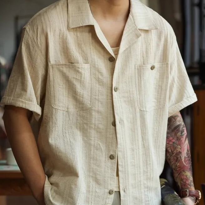 Linen Jacquard Short-Sleeved Shirt