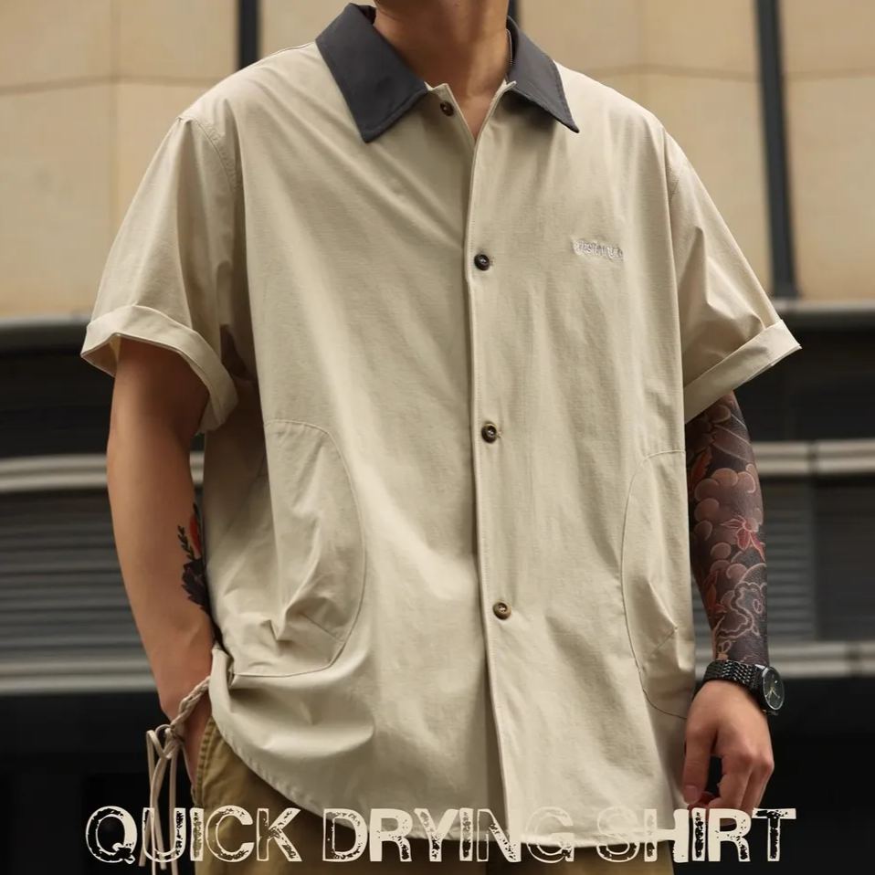 Barn Style Cool Quick-Drying Short-Sleeved Shirt Men Thin Style Diary Wear Shirt Summer