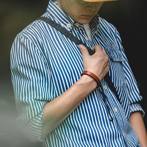Striped Shirt Men Retro American Blue Denim Thick Vertical Striped Shirt Long-Sleeved Lapel Shirt Men's Trendy