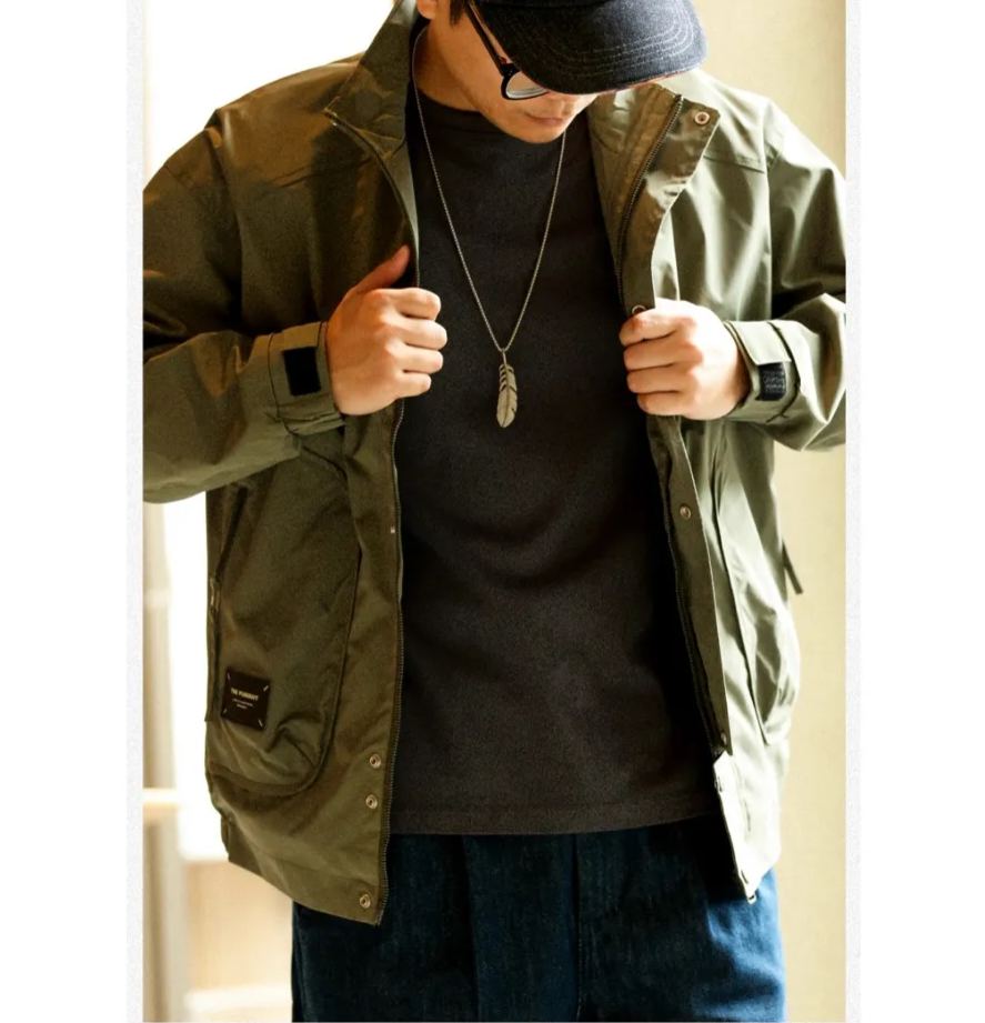 Functional Outdoor Windproof Stand-Up Collar Overalls Jacket Men Loose Casual Sports Jacket Jacket