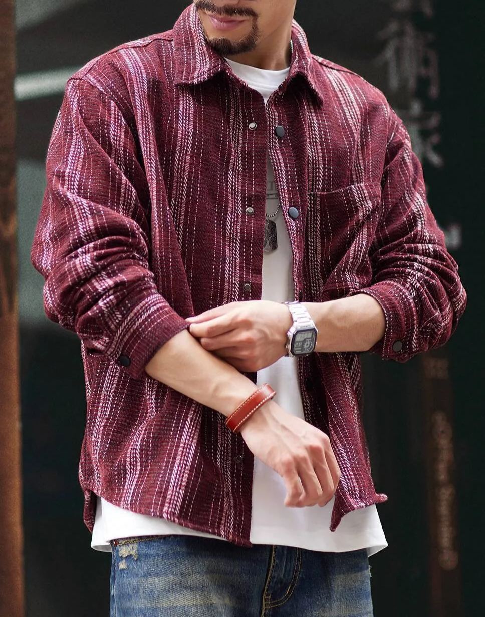 Chenille Striped Jacquard Long-Sleeved Shirt Men Loose Naples Shirt