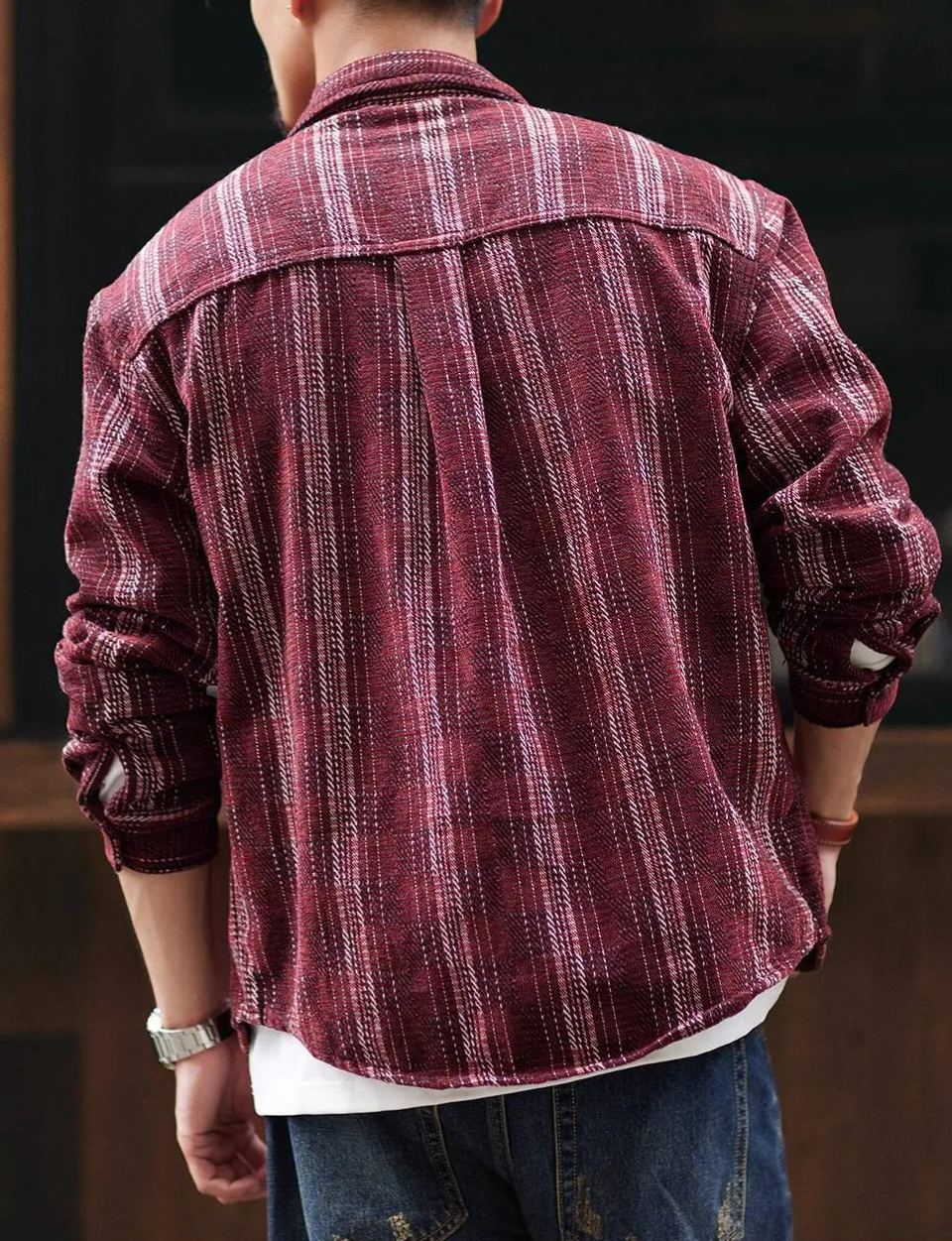 Chenille Striped Jacquard Long-Sleeved Shirt Men Loose Naples Shirt
