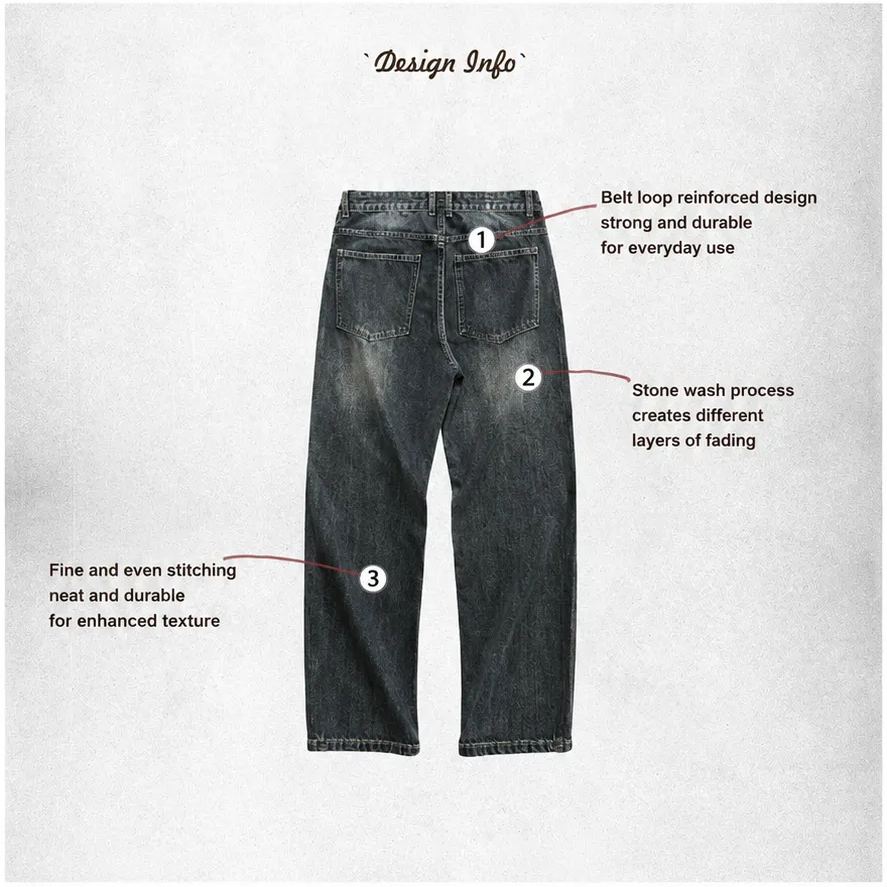 Washed Blue Jeans Loose Straight Pendant Casual Wide-Leg Dad Long Pants