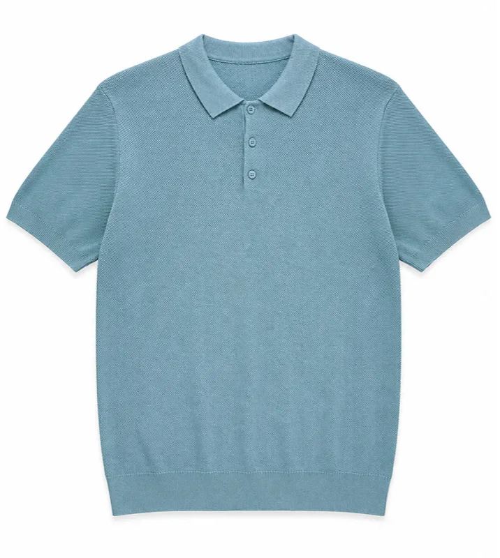Wuluwear Linen Short-Sleeve Men's Polo Shirt Lyocell Breathable Mesh Collar Knit T-Shirt