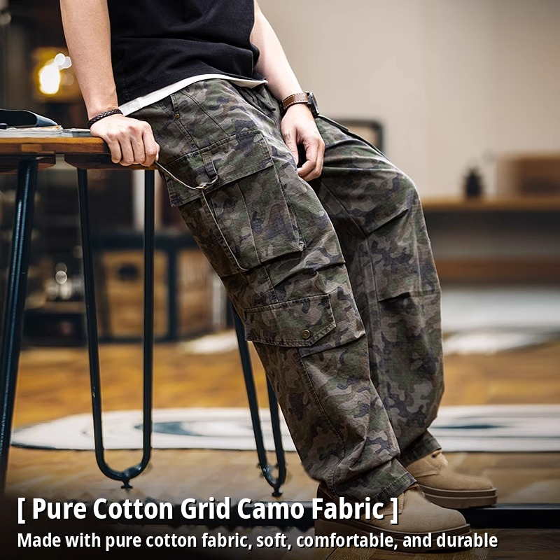 Mesh Camouflage Overalls Men Multi-pocket Straight Casual Trousers