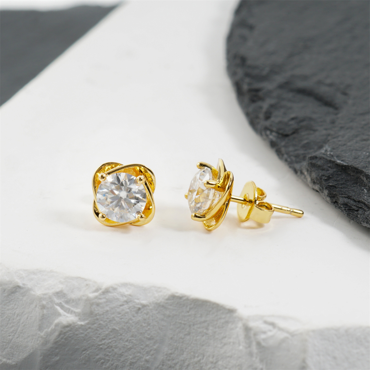 Moissanite 2ct Petal Whisper Floral Stud Earrings