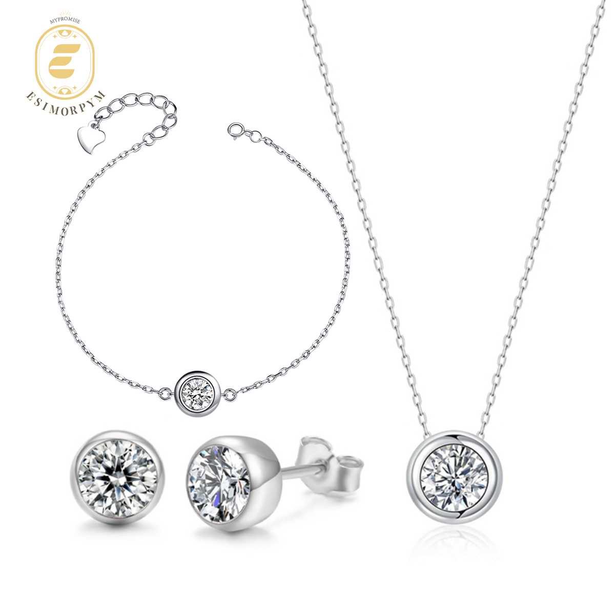 Moissanite 1ct Romantic Bubble Jewelry Set Earrings Necklace Bracelet Set