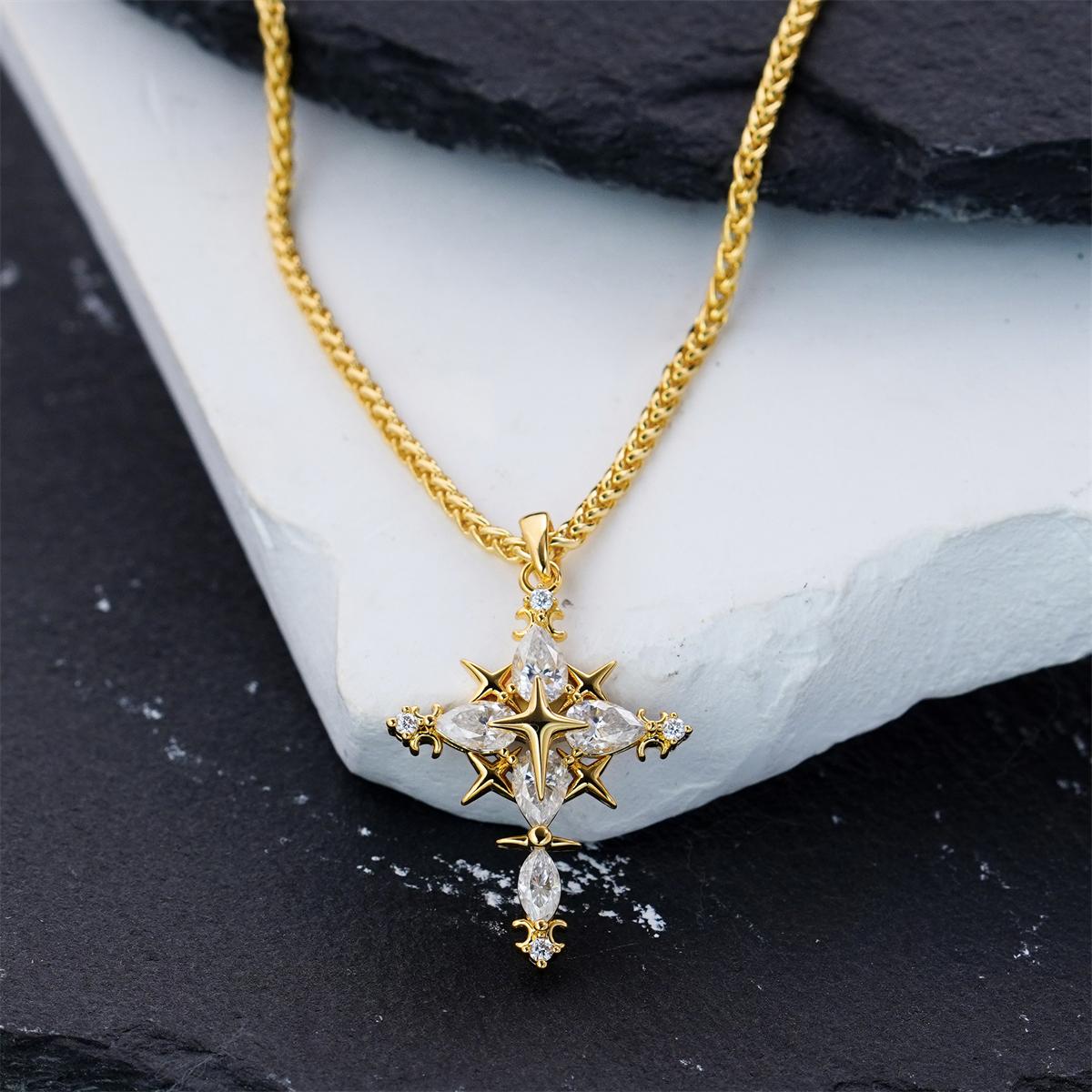 Moissanite 2.3ct Luminous North Star Cross Pendant Necklace